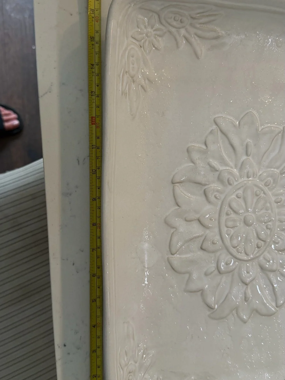 Pottery Barn White Embossed Floral Ceramic Tray Wall Plaque